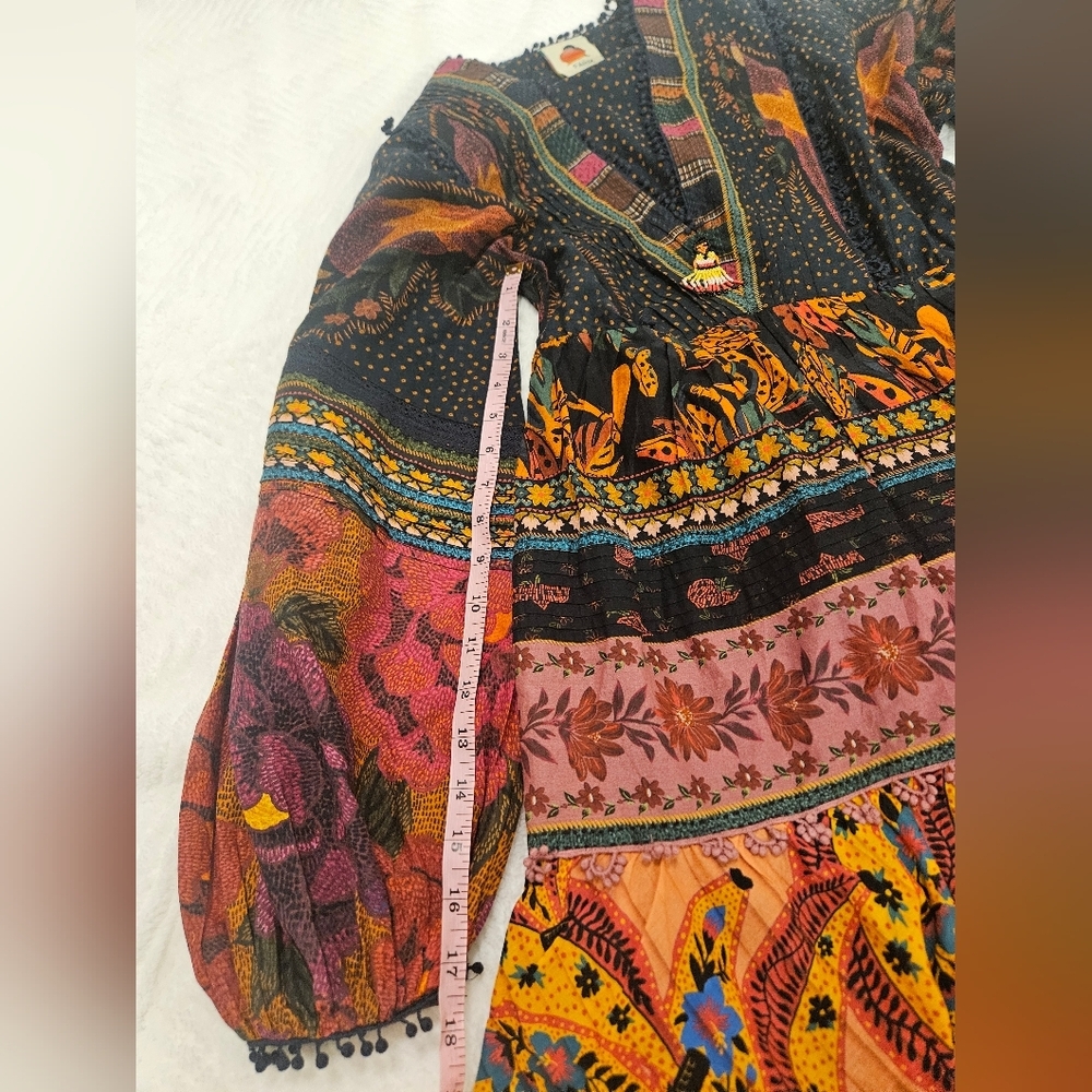 Farm Rio Mixed Patchwork Boho Minidress Size XS - Picture 12 of 16